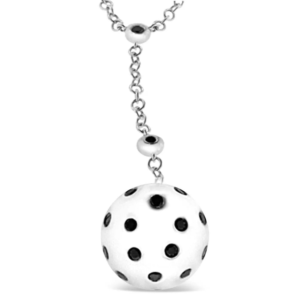 18K White Gold Ball Necklace with Black Diamonds