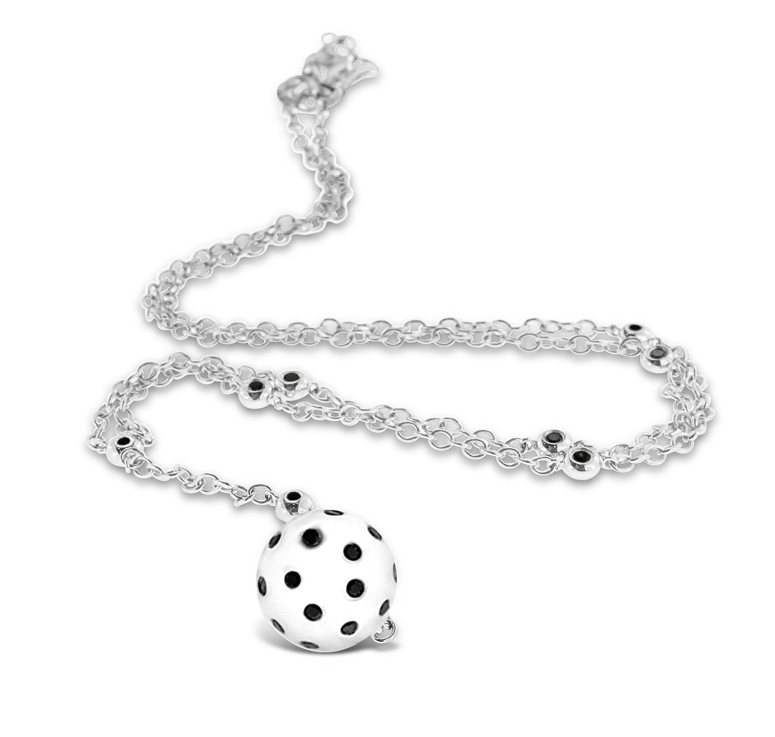 18K White Gold Ball Necklace with Black Diamonds