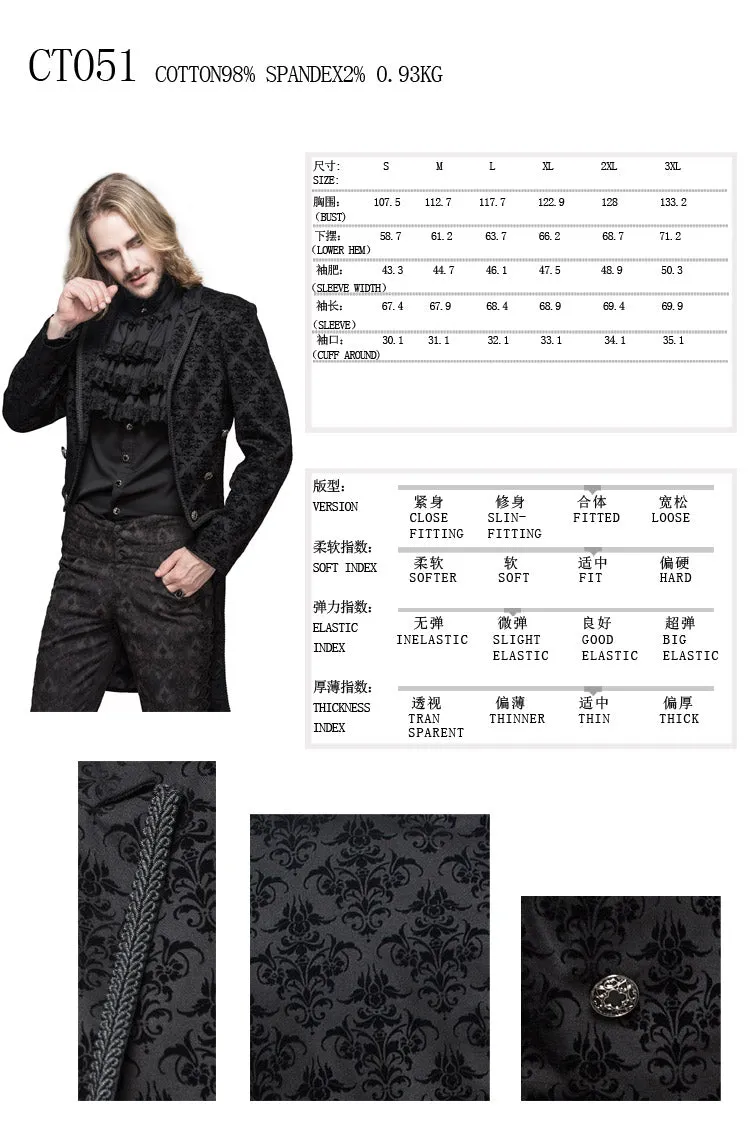 2017 Devil Fashion Gothic Black Men Dress Jacket Coat Steampunk Gentlemen Open Stitch Long Jacket Trench Evening Party Jackets