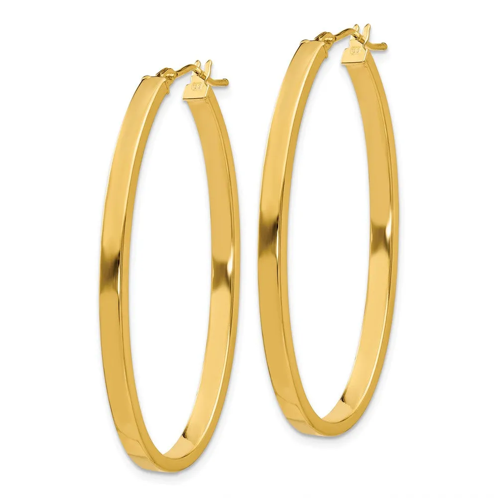 3mm x 43mm 14k Yellow Gold Polished Flat Tube Large Oval Hoop Earrings