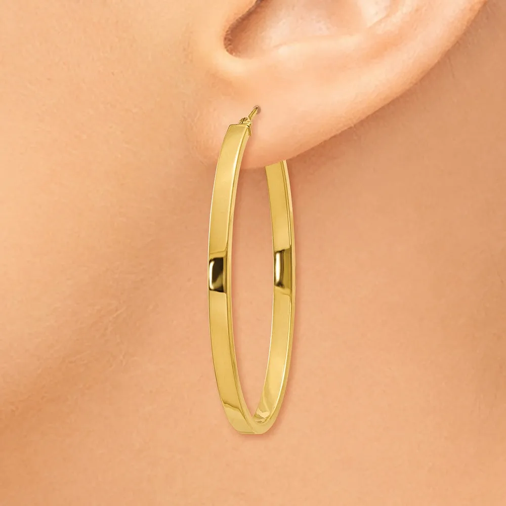 3mm x 43mm 14k Yellow Gold Polished Flat Tube Large Oval Hoop Earrings