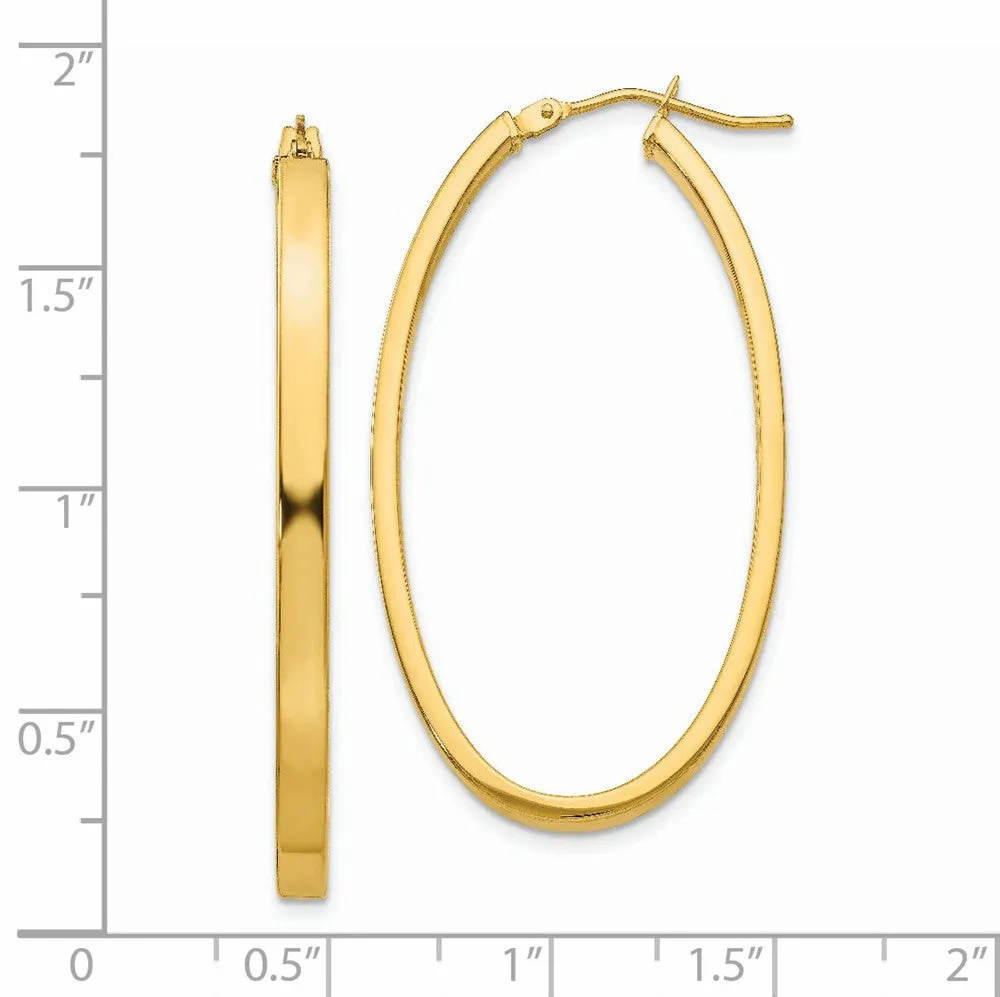 3mm x 43mm 14k Yellow Gold Polished Flat Tube Large Oval Hoop Earrings