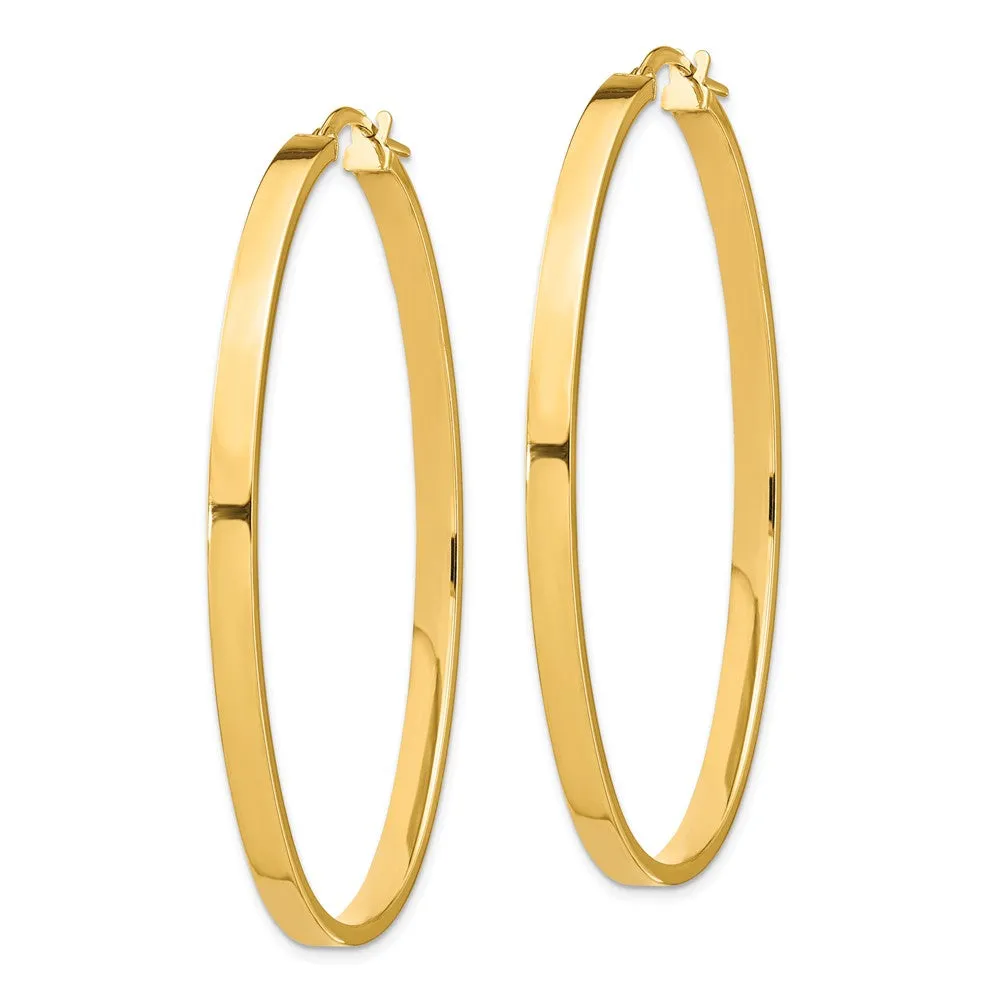 3mm x 54mm 14k Yellow Gold Polished Flat Tube Large Oval Hoop Earrings