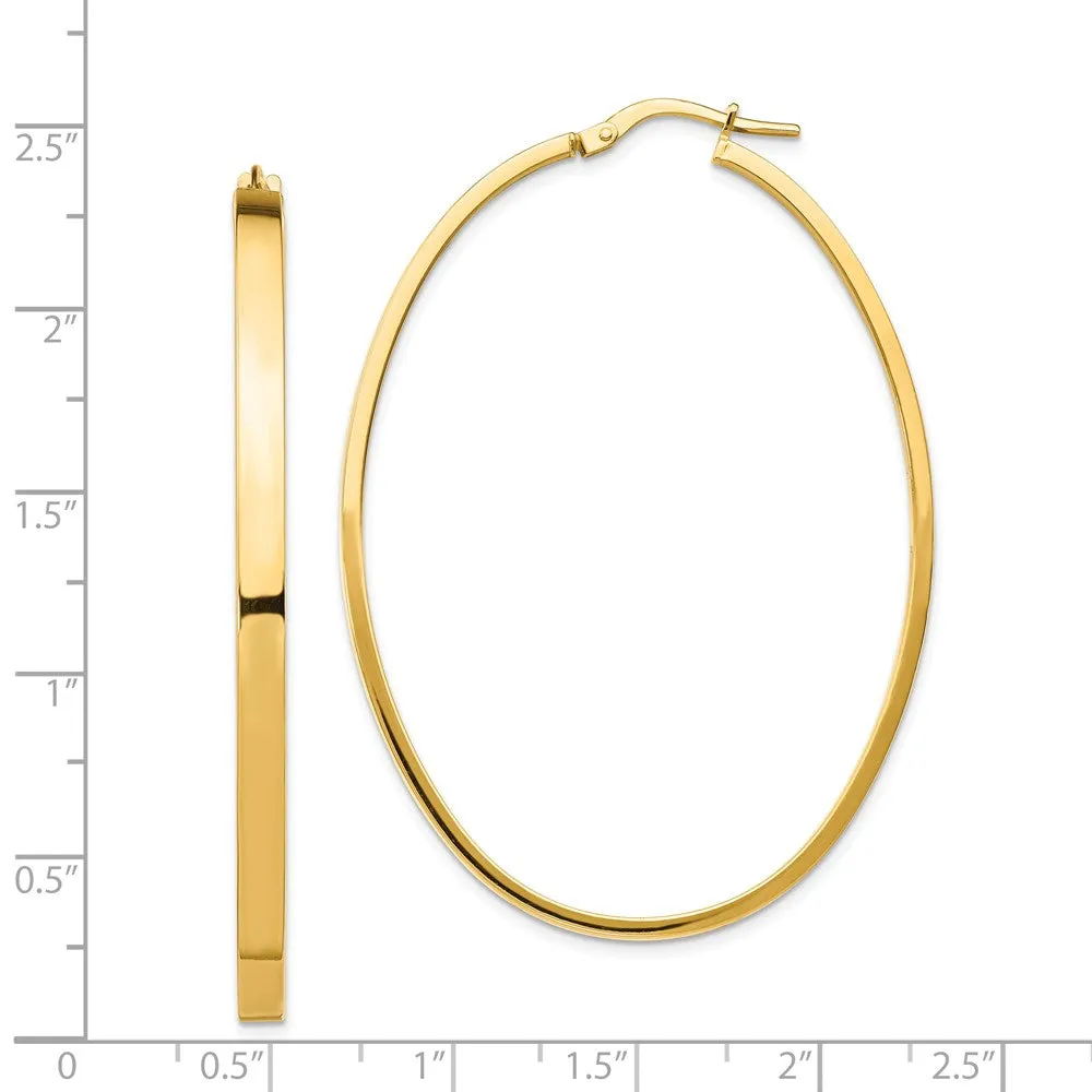 3mm x 54mm 14k Yellow Gold Polished Flat Tube Large Oval Hoop Earrings