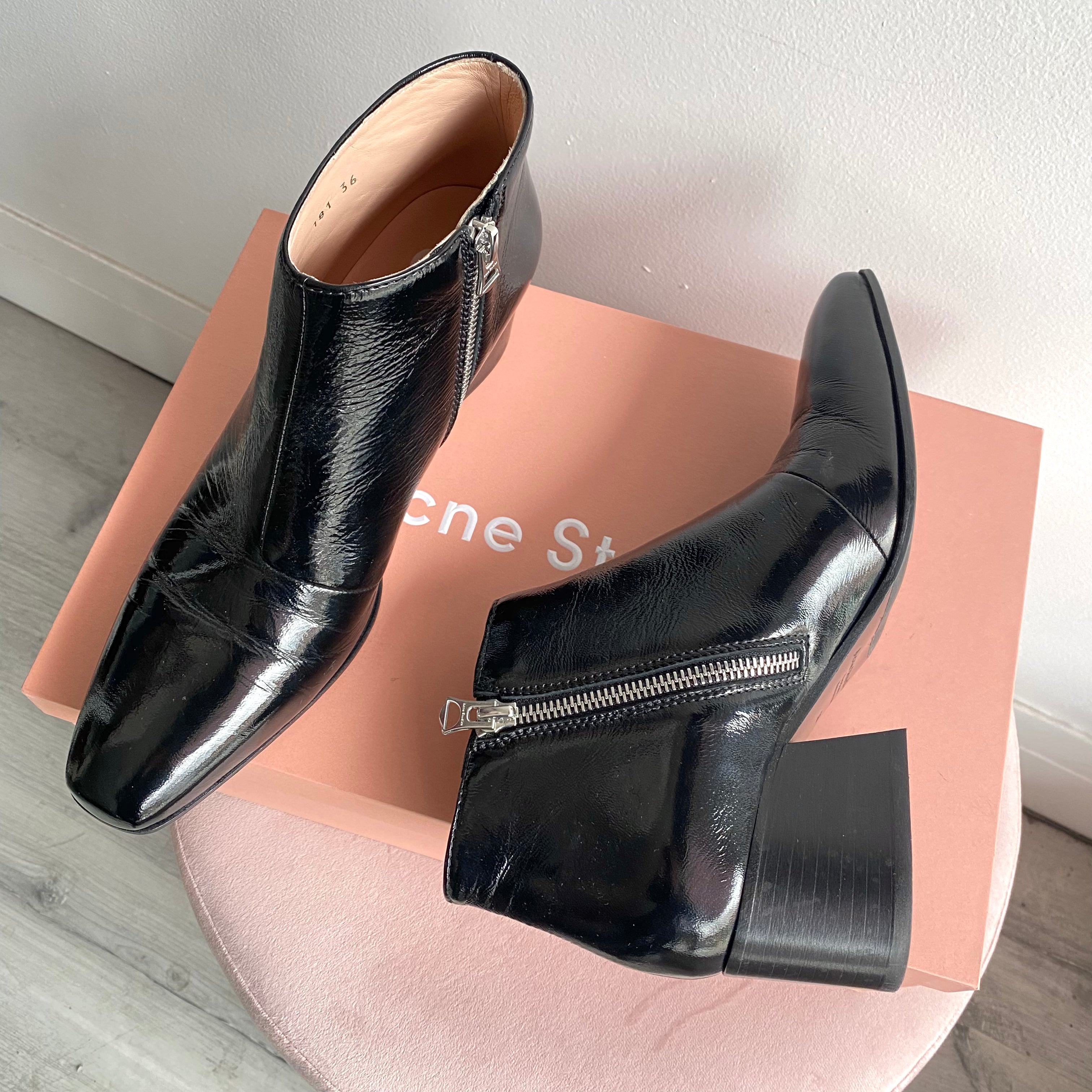 Acne Studios Black Patent Leather Ankle Boots - 37