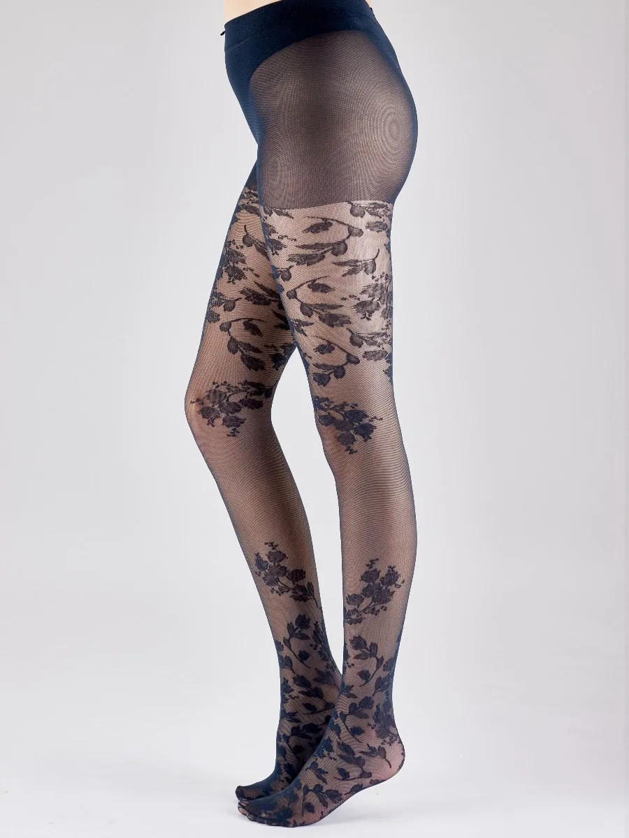 AUTUMN FALL FLORAL TIGHTS - BLACK