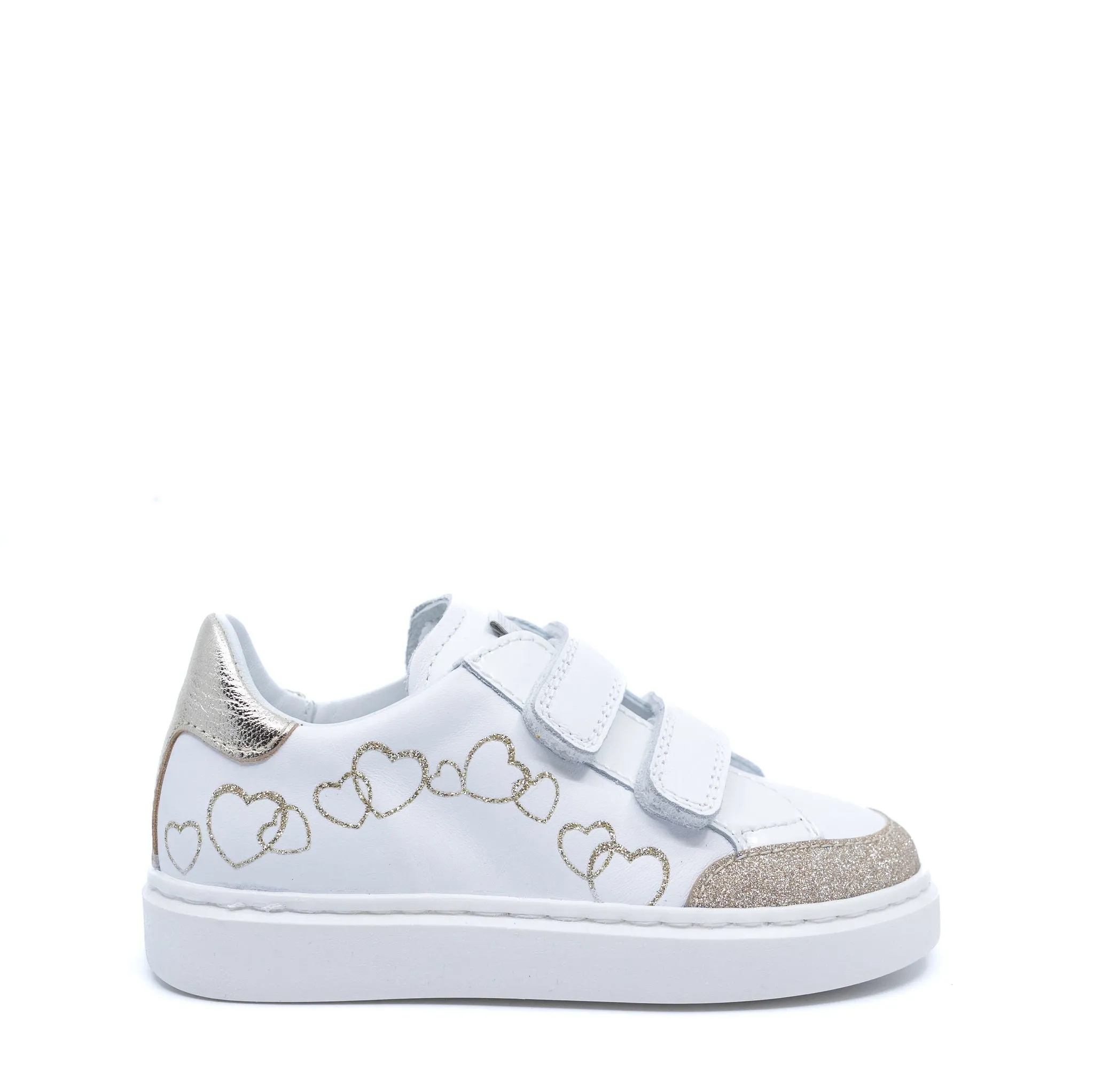 Beberlis White and Gold Heart Velcro Sneaker