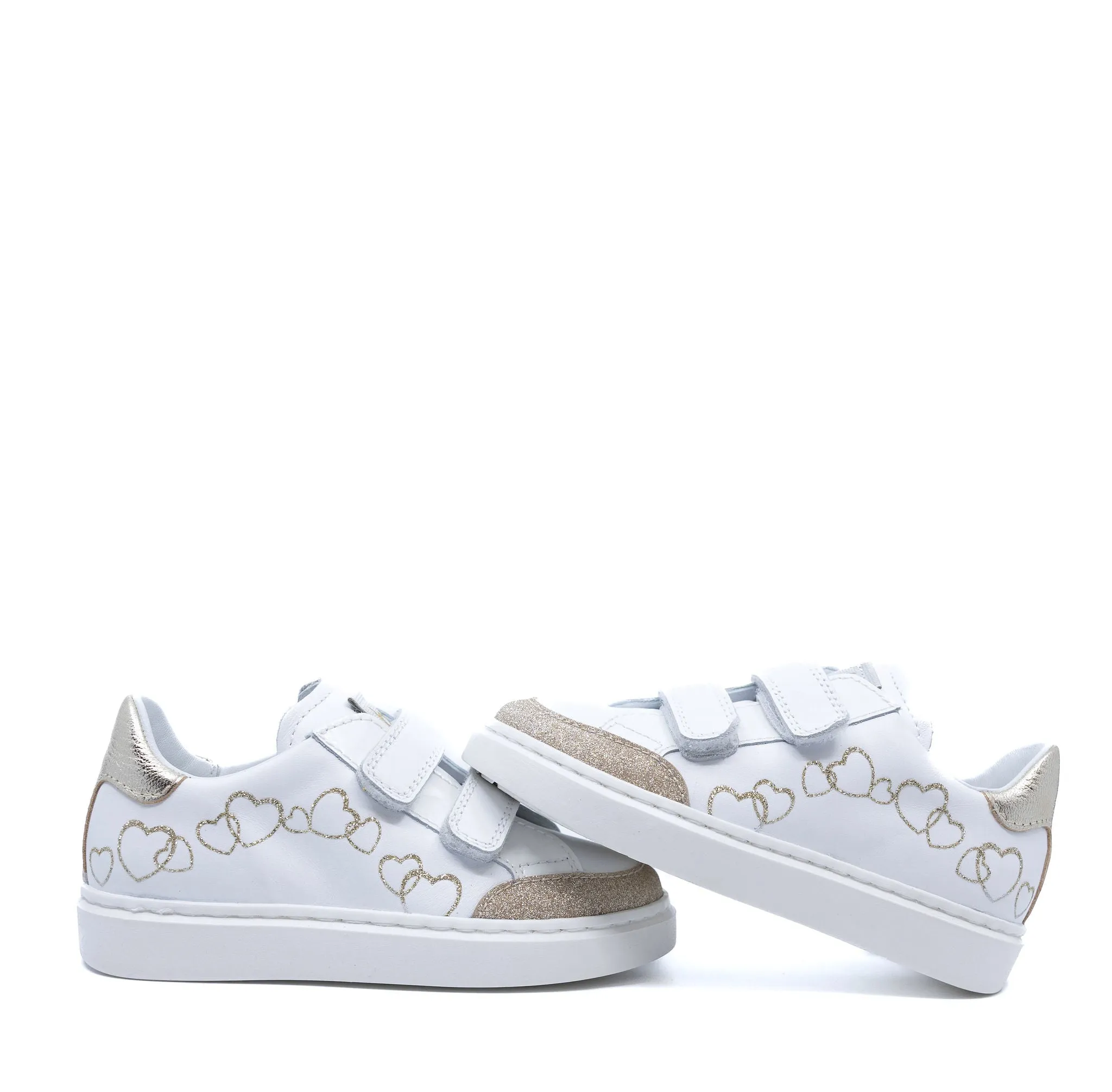 Beberlis White and Gold Heart Velcro Sneaker