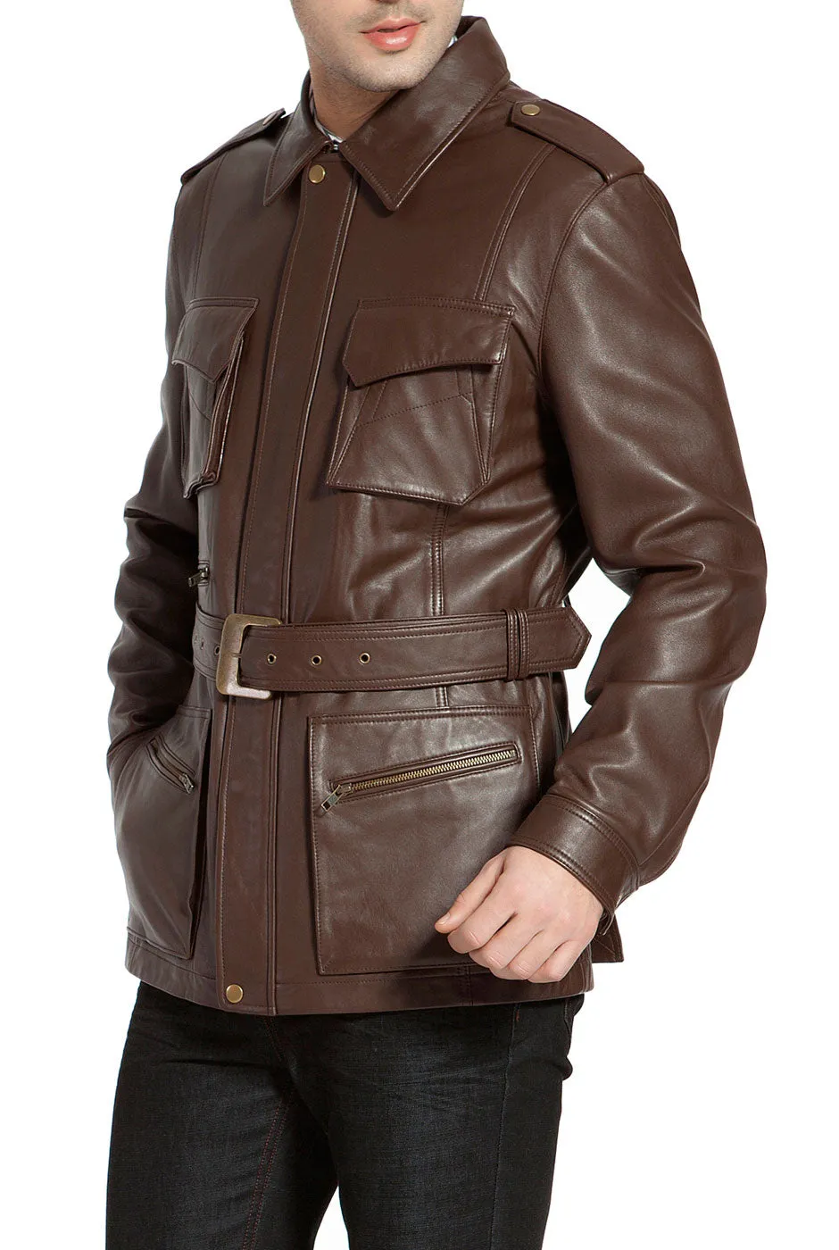 BGSD Men Heritage New Zealand Lambskin Leather Trench Coat