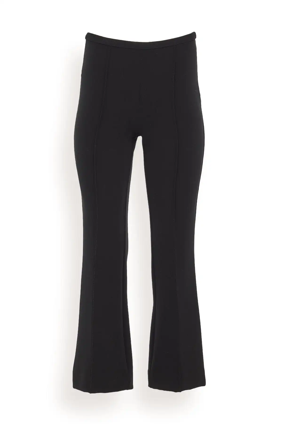 Bi-Stretch Crepe Flared Pants in Black