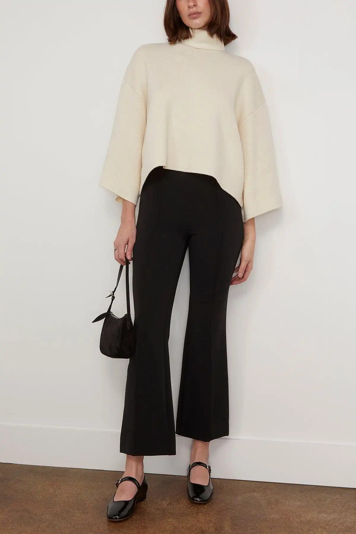 Bi-Stretch Crepe Flared Pants in Black