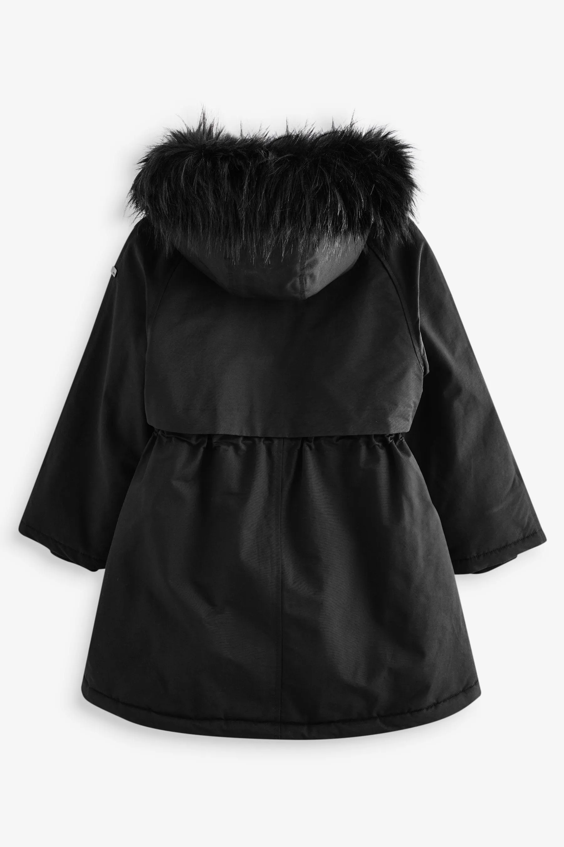 Black Shower Resistant Faux Fur Trim Parka (3-16yrs)