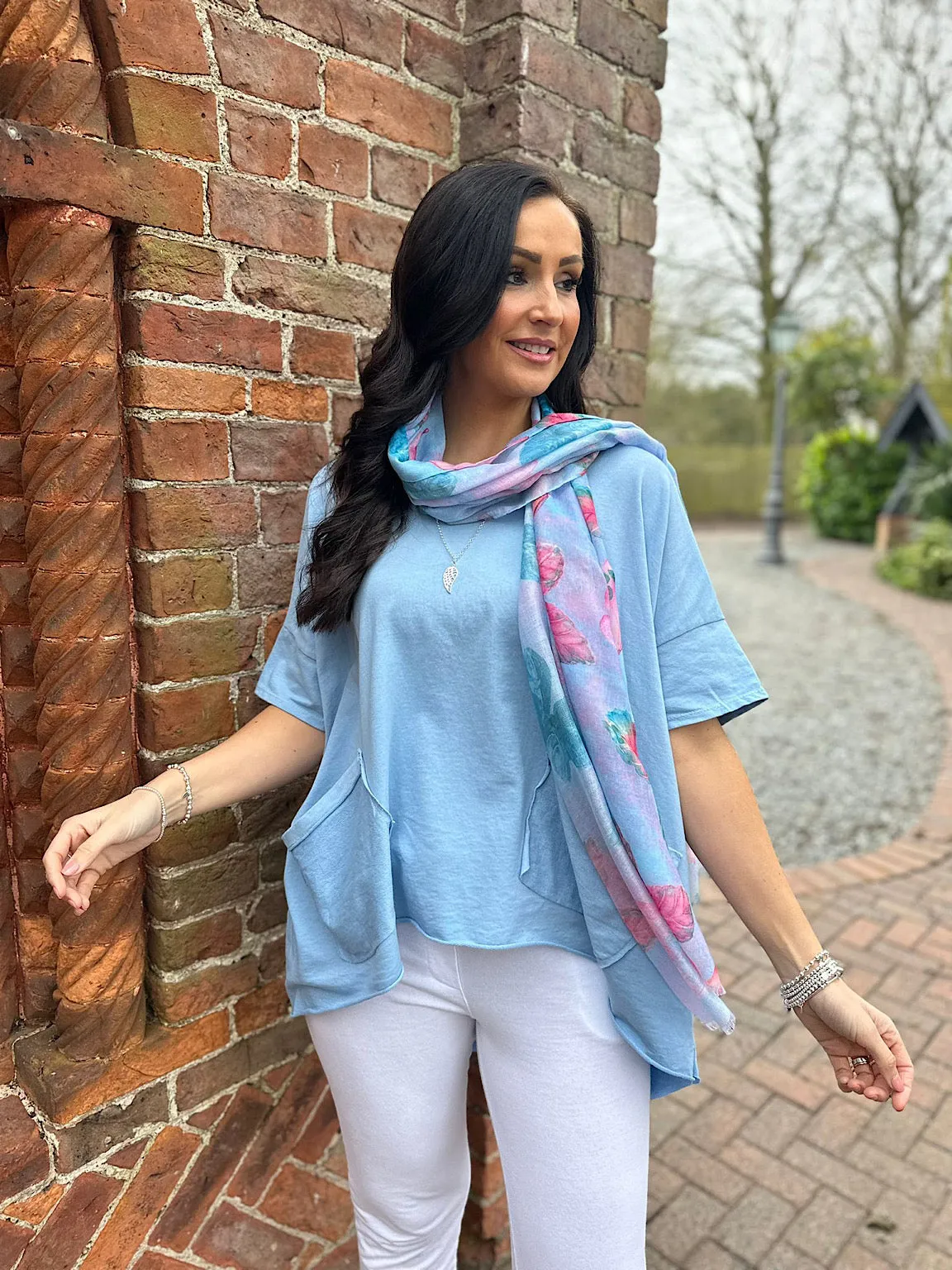 Blue V Neck Pocket Top Harriet