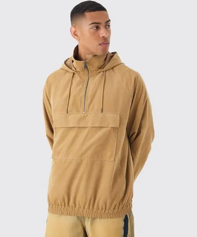 boohoo Mens Peached Hooded Windbreaker In Tan