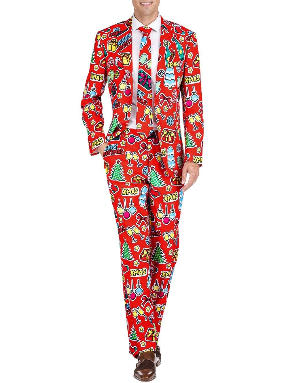 Braveman Men's Classic Fit Ugly Christmas Suits with Matching Tie