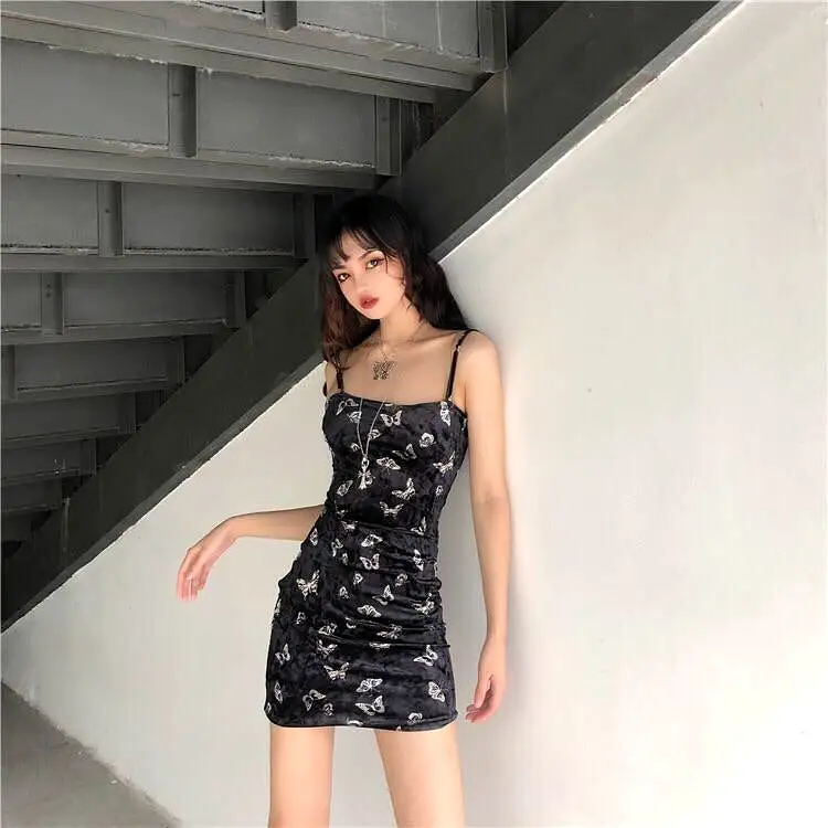 Butterfly Black Velvet Dress