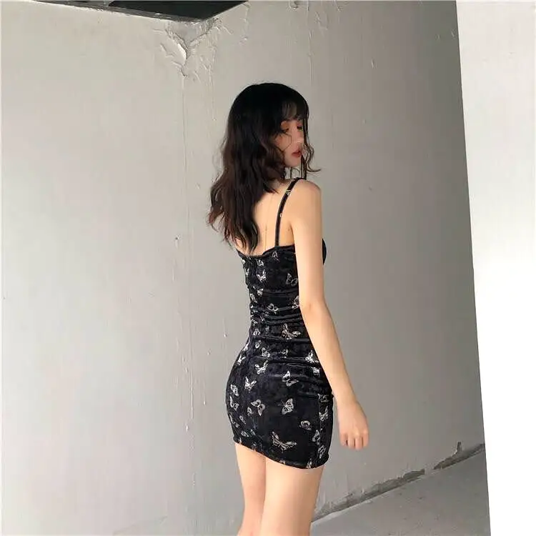 Butterfly Black Velvet Dress