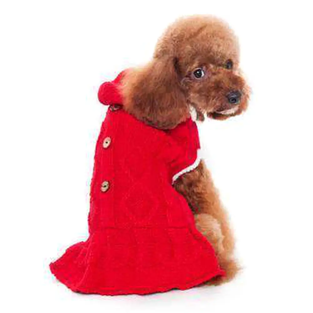 Cable Hoodie Dog Sweater Dress - Red