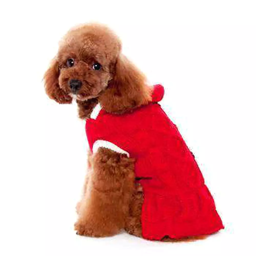 Cable Hoodie Dog Sweater Dress - Red