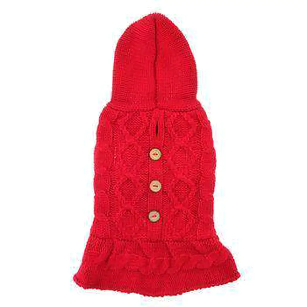 Cable Hoodie Dog Sweater Dress - Red