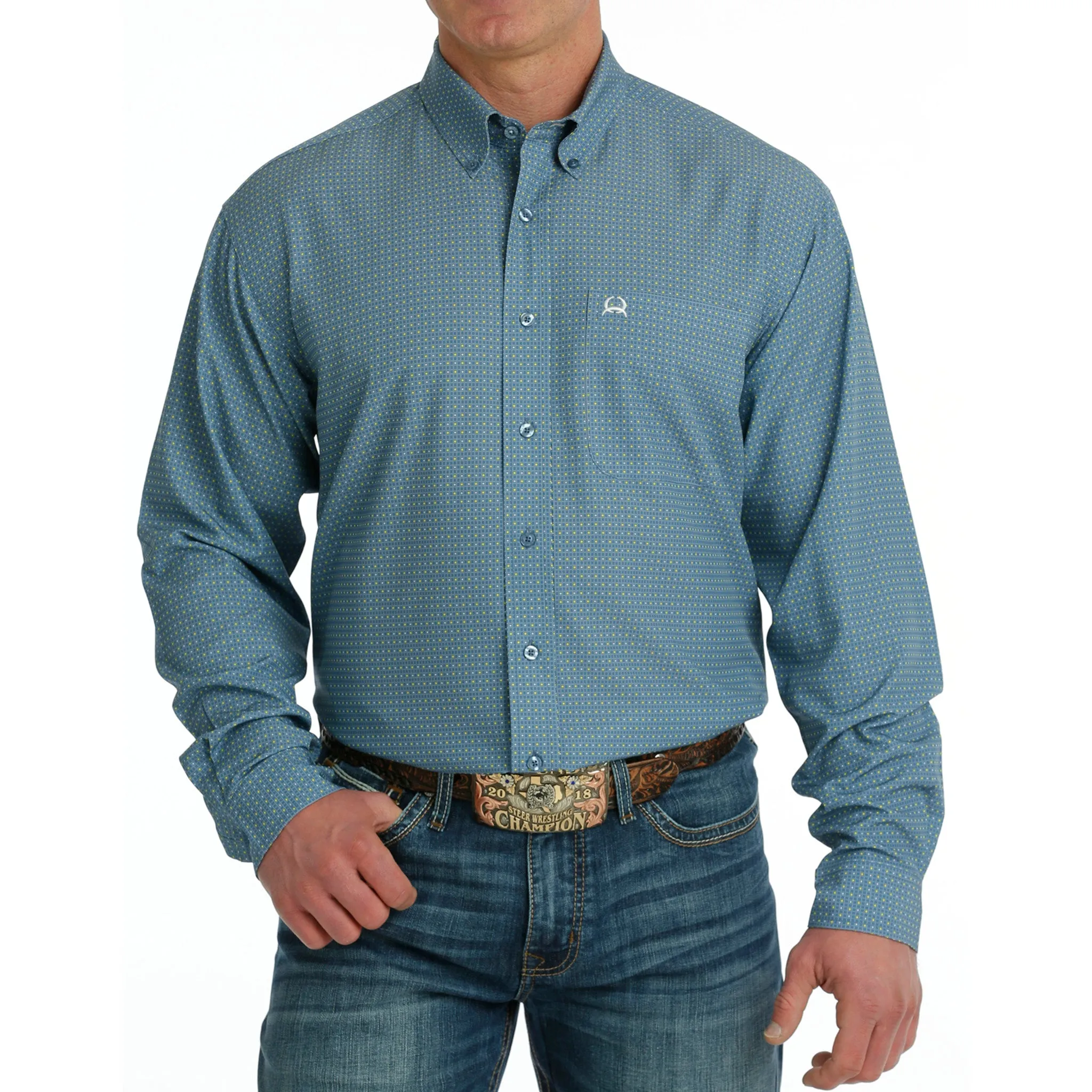 Cinch Men's Arena Flex Blue Long Sleeve