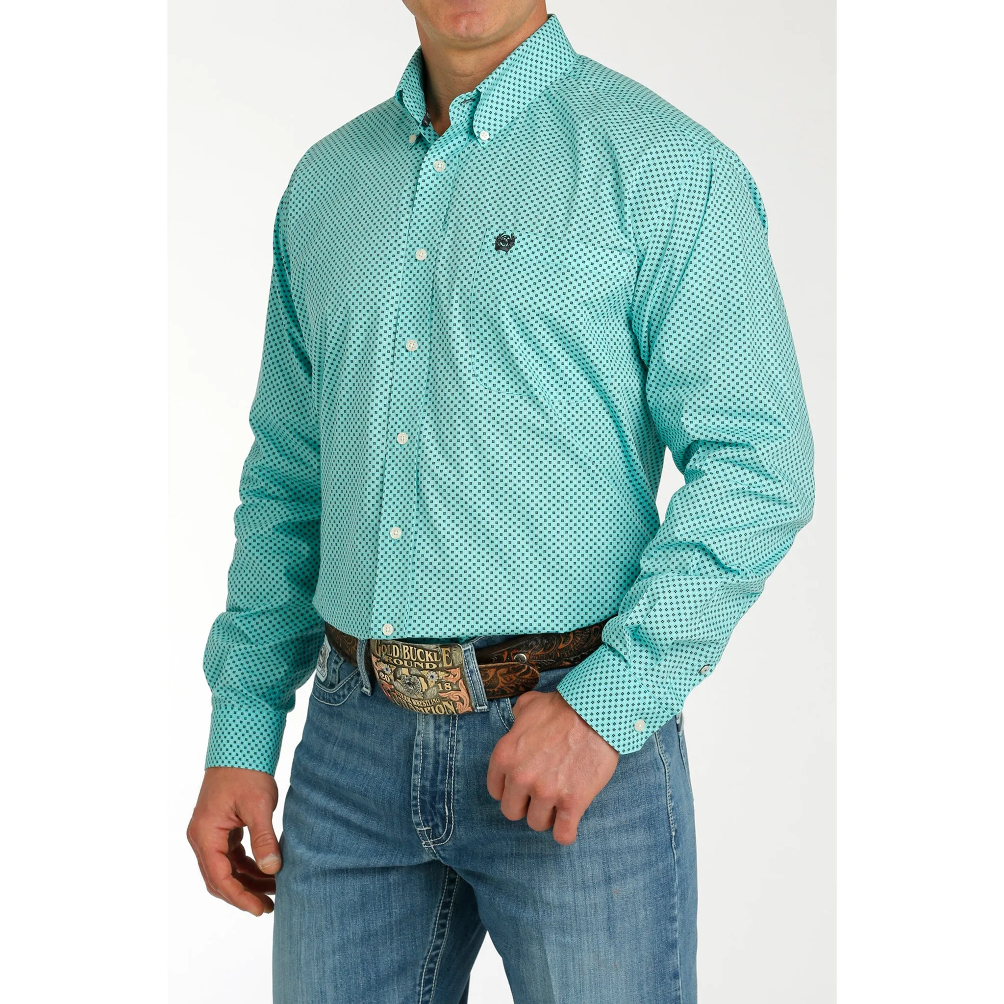 Cinch Men's Blue Printed Long Sleeve Shirt