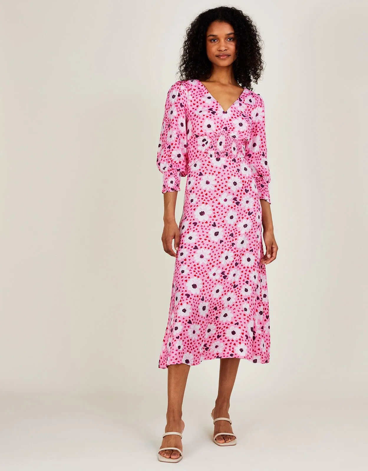 Daley Daisy Print Midi Dress Pink