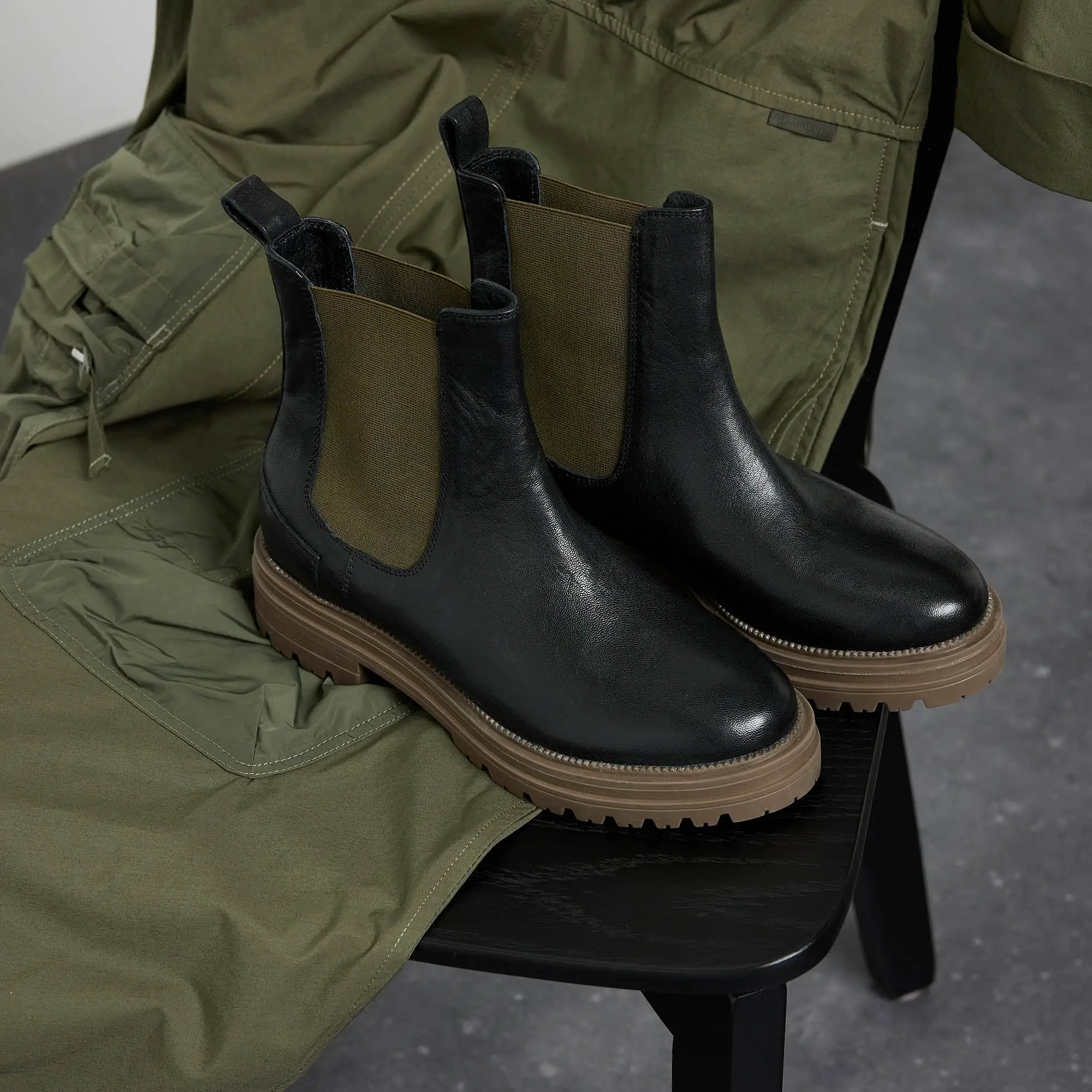 Dames Chelsea Boots 85.417 Khaki-Black