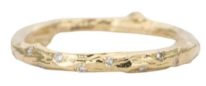 Diamond Sprinkle Twig Tree Branch Casted 14K Gold Ring Wedding Band with Diamonds AD1333