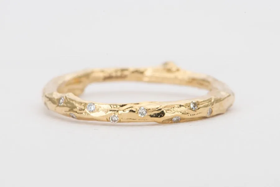 Diamond Sprinkle Twig Tree Branch Casted 14K Gold Ring Wedding Band with Diamonds AD1333