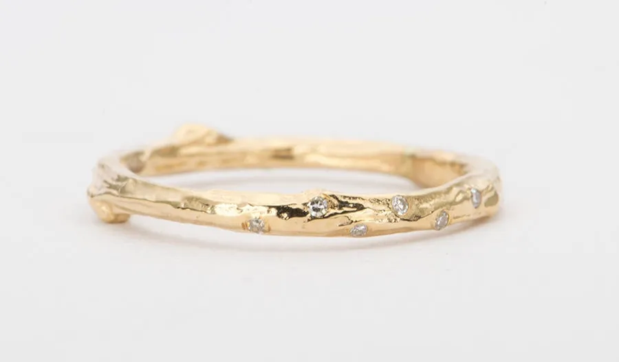 Diamond Sprinkle Twig Tree Branch Casted 14K Gold Ring Wedding Band with Diamonds AD1333