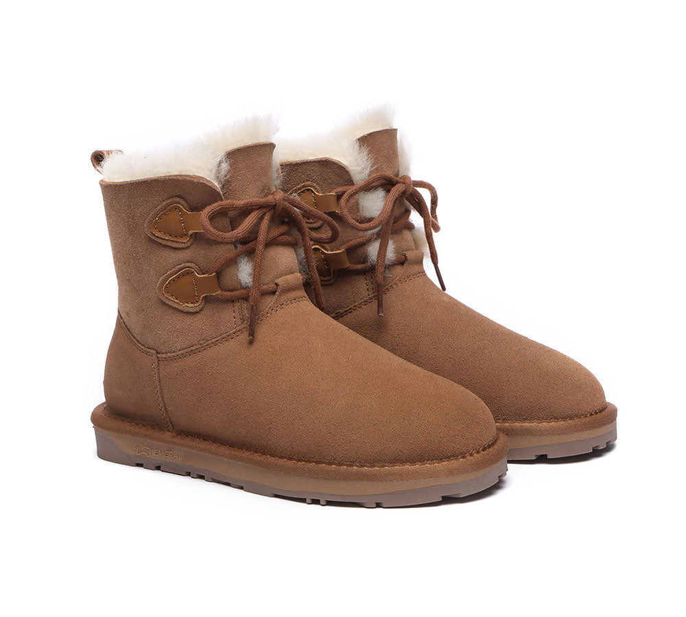 EVERAU Lace-Up Sheepskin Boots Women Short Stark