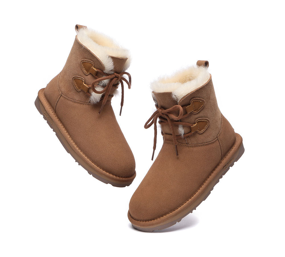 EVERAU Lace-Up Sheepskin Boots Women Short Stark