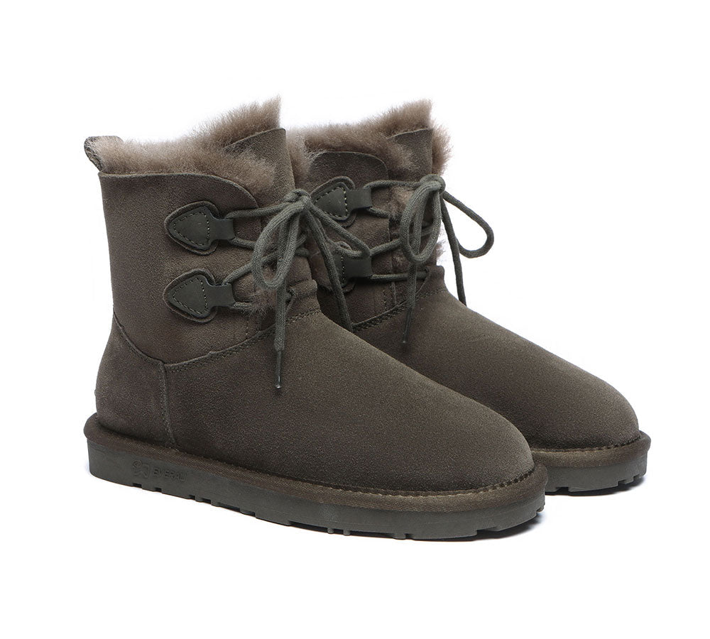 EVERAU Lace-Up Sheepskin Boots Women Short Stark