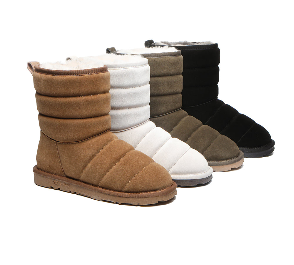 EVERAU Short Sheepskin Boots Women Puffer