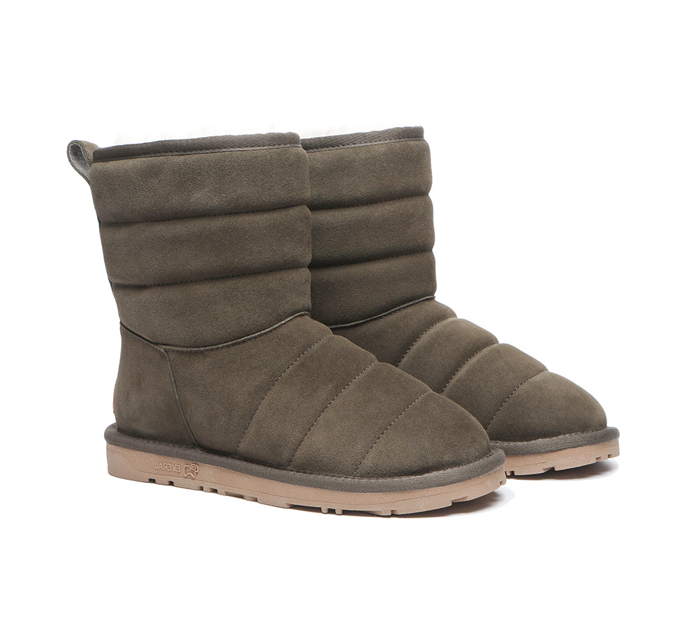 EVERAU Short Sheepskin Boots Women Puffer