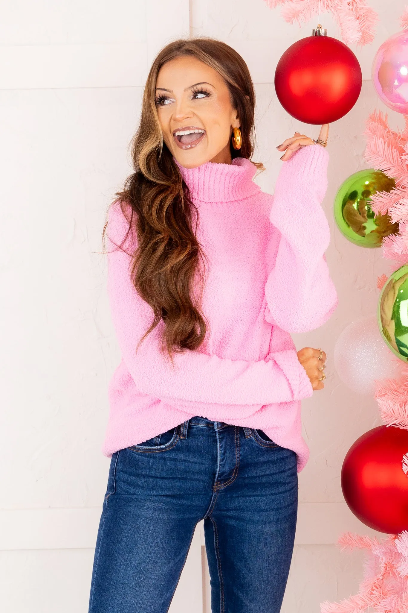 Everything Goes Turtleneck Sweater - Candy Pink - DOORBUSTER