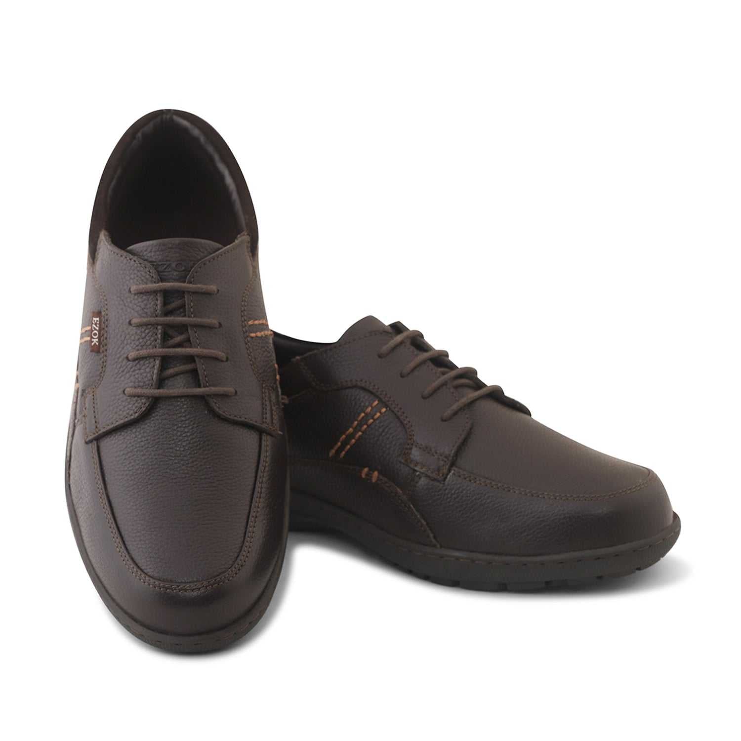 Ezok Men Brown Lace-Up Leather Shoes