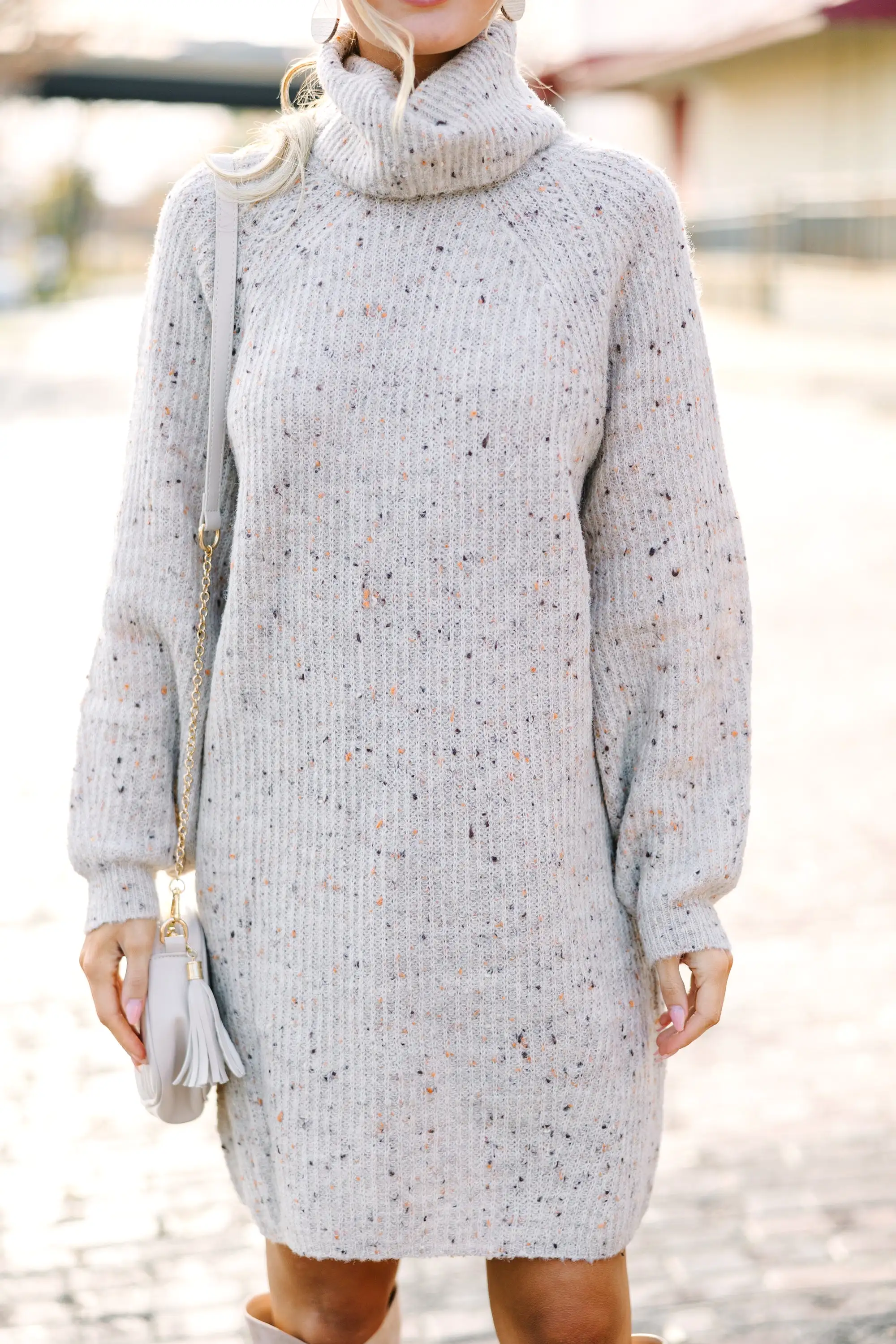 Feeling It Taupe Brown Sweater Dress