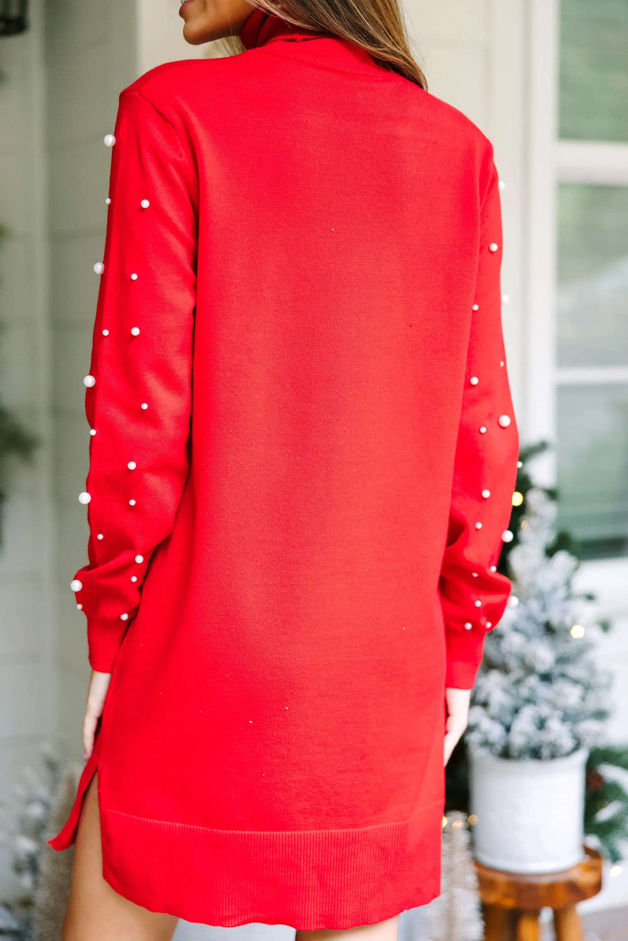 Feeling The Love Red Embellished Sweater Dress