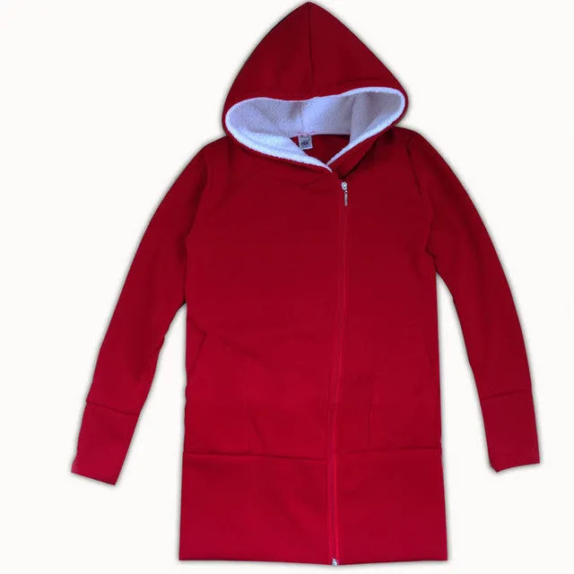 Female Autumn Winter Zip-up Thickening Long Sleeve Plus Size Hoody Coat With Zipper 70095 GS