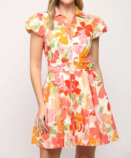 Floral Print Dress - Orange Multi