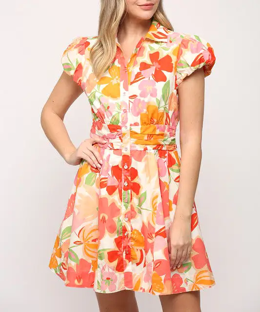 Floral Print Dress - Orange Multi