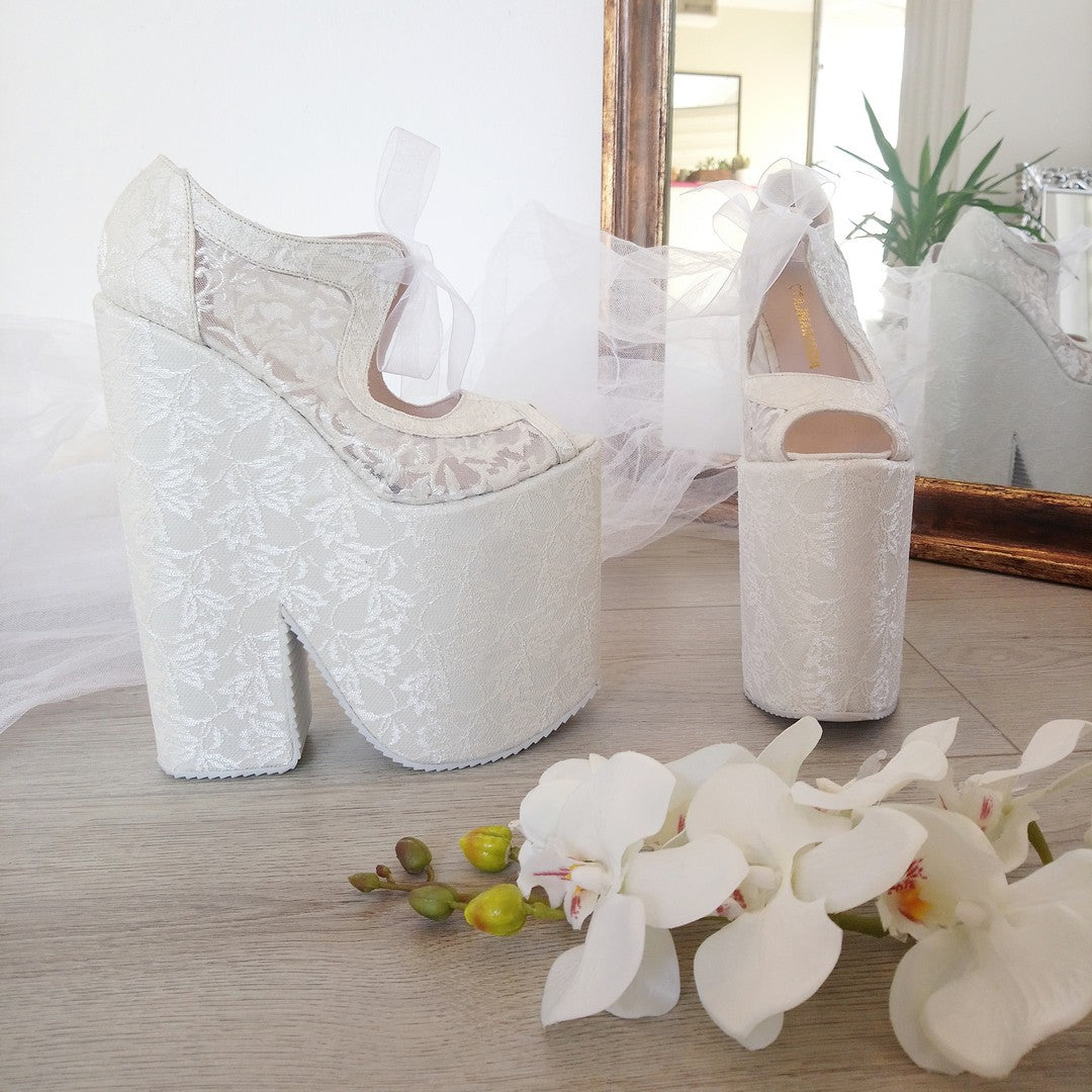 Full Lace Super High Heel Wedding Wedge Shoes