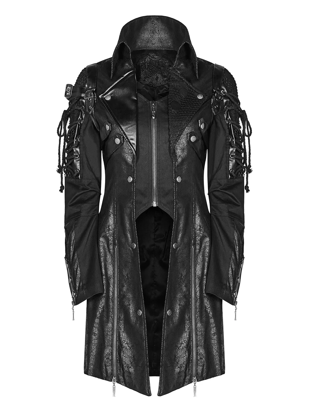 Gothic Trench Coat with Lacing and Zip Detail for Men