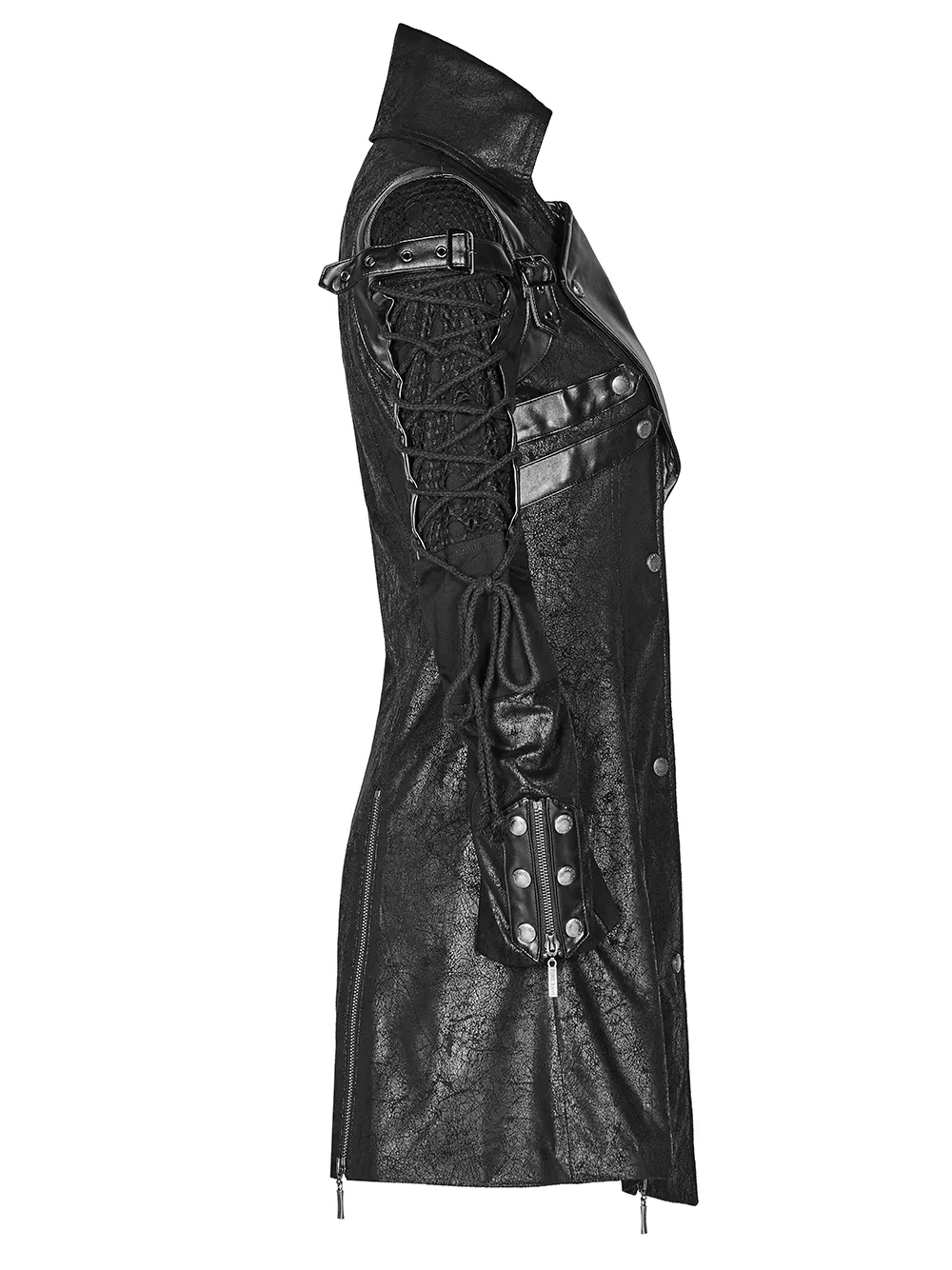 Gothic Trench Coat with Lacing and Zip Detail for Men