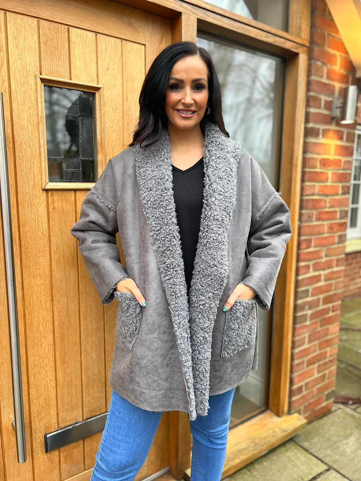 Grey Multi Textured Coat Jamie