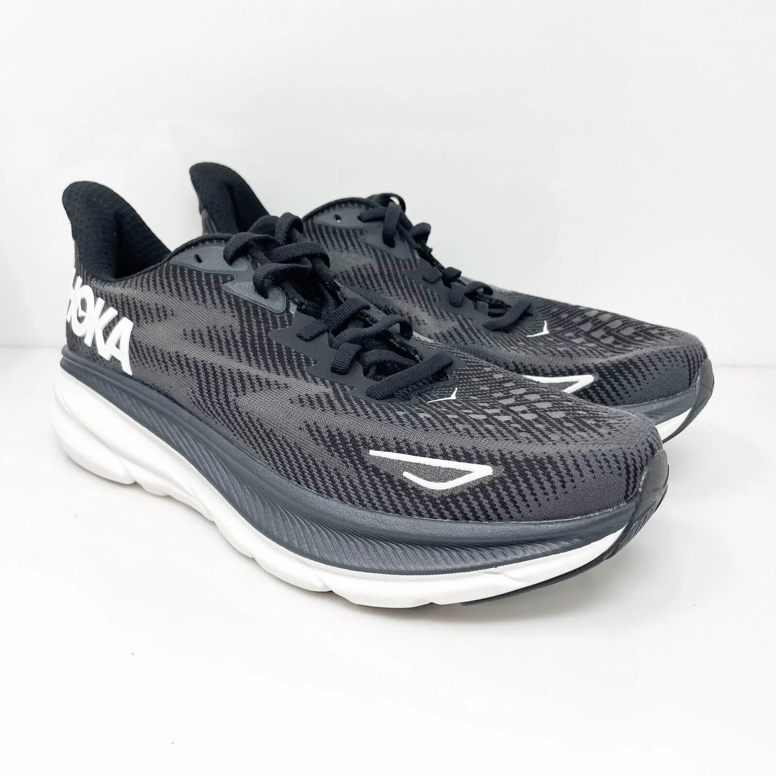 Hoka One One Mens Clifton 9 1127895 BWHT Black Running Shoes Sneakers Size 9 D