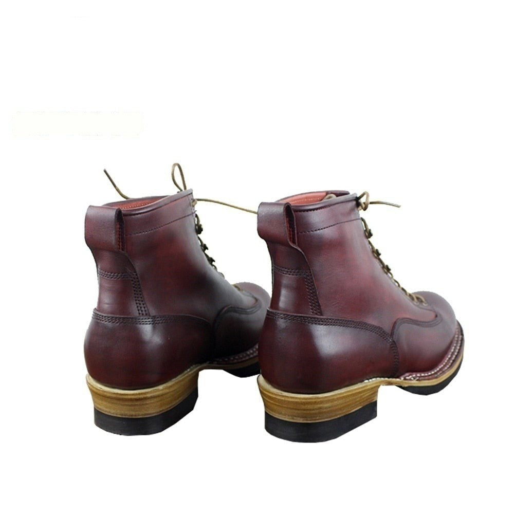 Italian Cowboy Style Round Toe Lace Up Welted Ankle Boots for Men