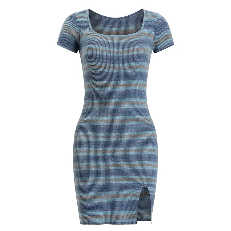 Knit Stripe Square Neck Dress